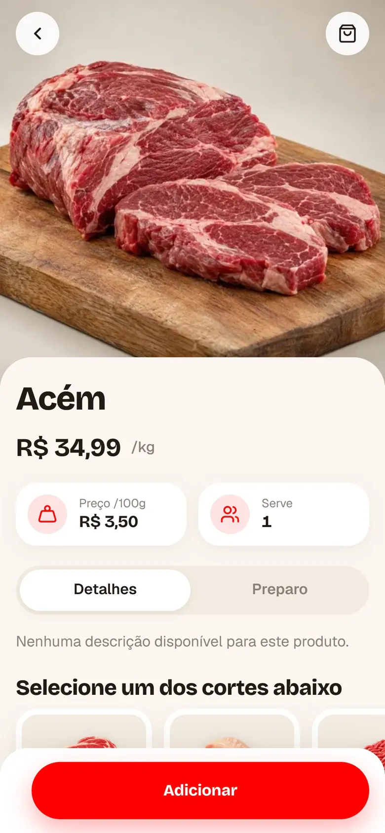 Página do produto na loja online